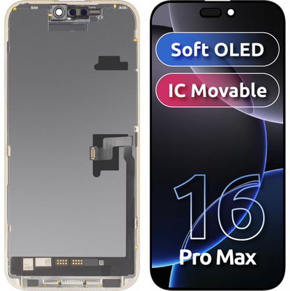 Дисплей с MP сензорен екран, съвместим с Apple iPhone 16 Pro Max, с рамка, версия Soft OLED FHD IC Movable, черен