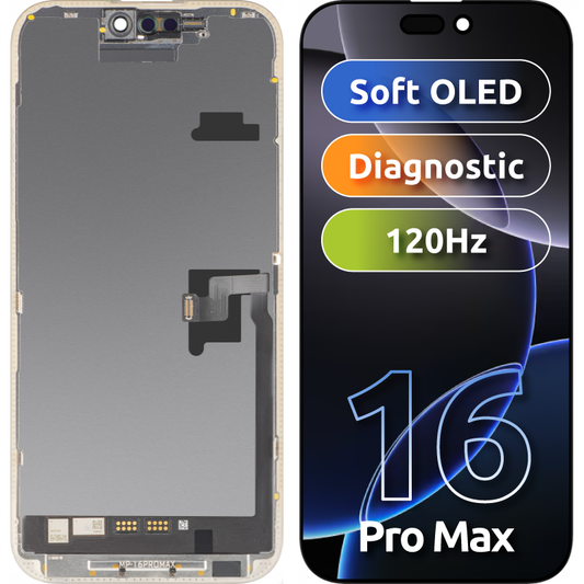 Дисплей с MP сензорен екран, съвместим с Apple iPhone 16 Pro Max, с рамка, софтуерна версия OLED FHD Diagnostic, черен