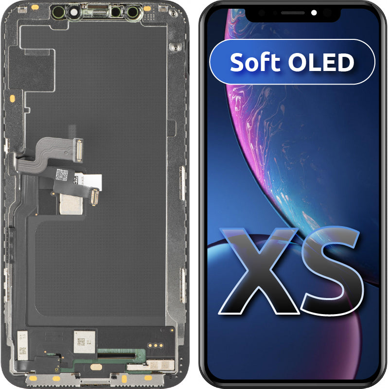 Дисплей с тъчскрийн MP, съвместим с Apple iPhone XS, с рамка, версия Soft OLED FHD, черен