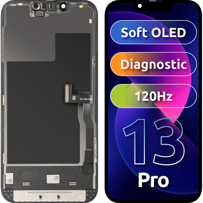 Дисплей с тъчскрийн MP, съвместим с Apple iPhone 13 Pro, с рамка, версия Soft OLED 120Hz FHD Diagnostic, черен