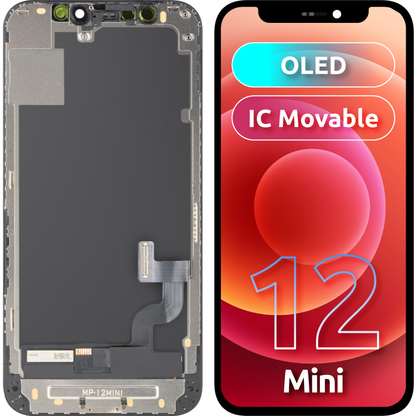 Дисплей с MP сензорен екран, съвместим с Apple iPhone 12 mini, с рамка, OLED FHD версия с подвижен IC, черен