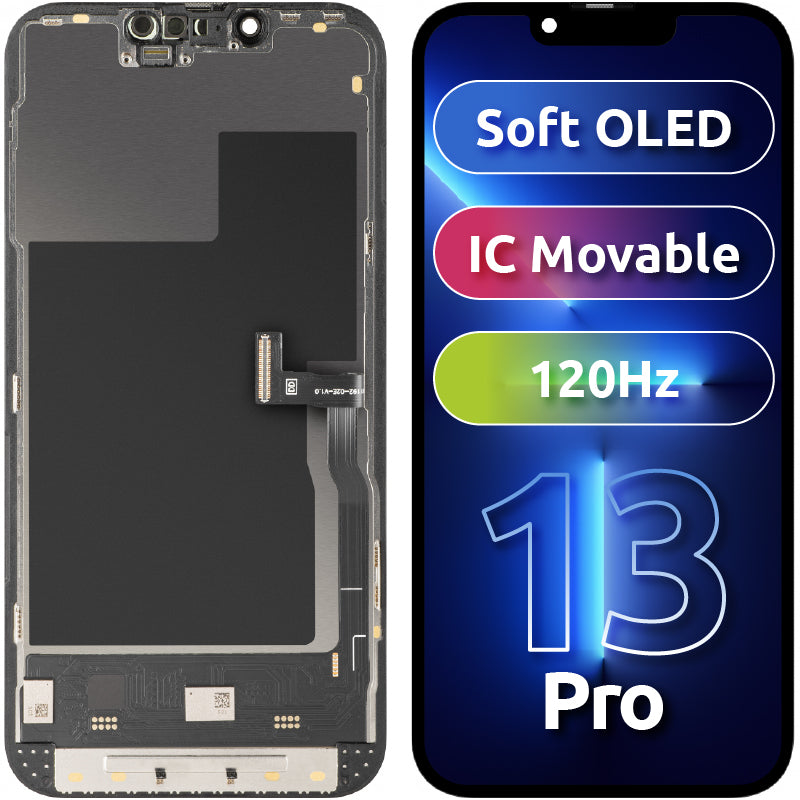 Дисплей с тъчскрийн MP, съвместим с Apple iPhone 13 Pro, с рамка, версия Soft OLED IC Movable 120Hz FHD, черен