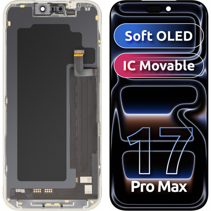 Дисплей с MP сензорен екран, съвместим с Apple iPhone 17 Pro Max, с рамка, версия Soft OLED FHD IC Movable, черен