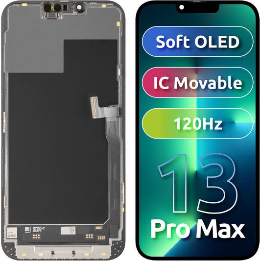 Дисплей с тъчскрийн MP, съвместим с Apple iPhone 13 Pro Max, с рамка, версия Soft OLED IC Movable 120Hz FHD, черен
