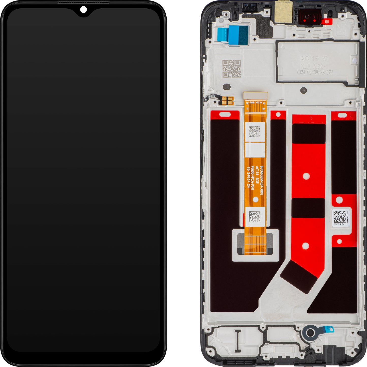 Дисплей с тъчскрийн Oppo A18 / A38, с рамка, черен, преработен 621029000099