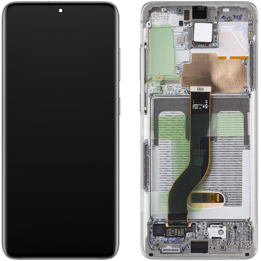 Дисплей с тъчскрийн за Samsung Galaxy S20+ 5G G986 / S20+ G985, с рамка, бял (Cloud White), сервизен пакет GH82-31441B