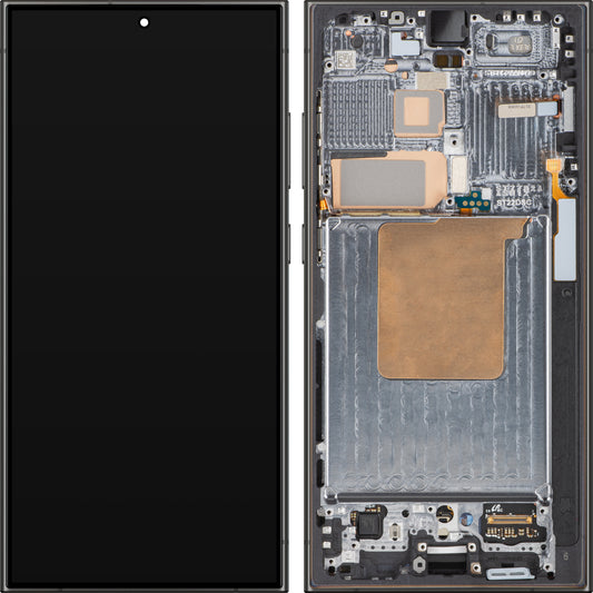 Samsung Galaxy Galaxy S24 Ultra S928 Сензорен дисплей с рамка, титаново черно, сервизен пакет GH82-33396B 