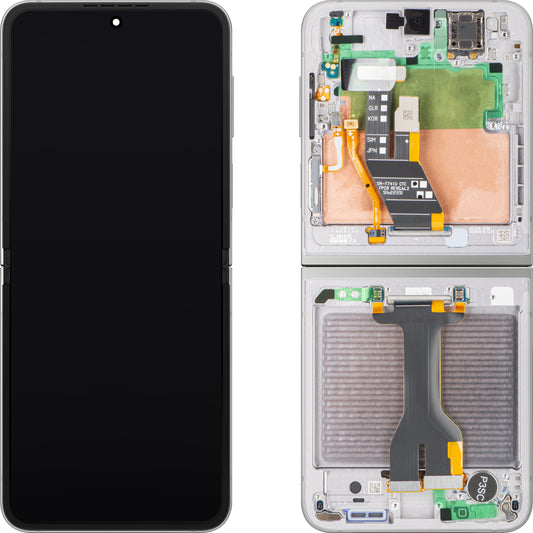 Дисплей с тъчскрийн Samsung Galaxy Z Flip6 F741, с рамка, подложка, сребрист (Silver Shadow), комплект за сервиз GH82-35013A