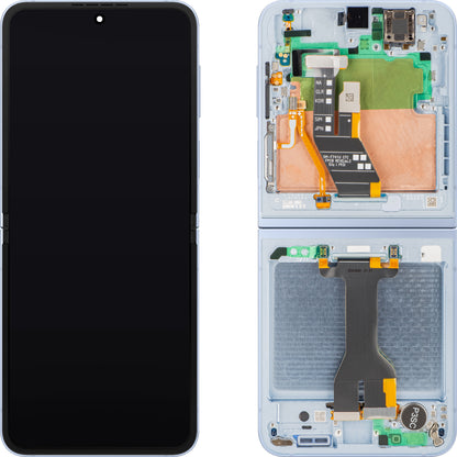 Дисплей с тъчскрийн Samsung Galaxy Z Flip6 F741, с рамка, подложка, син, сервизен пакет GH82-35014C