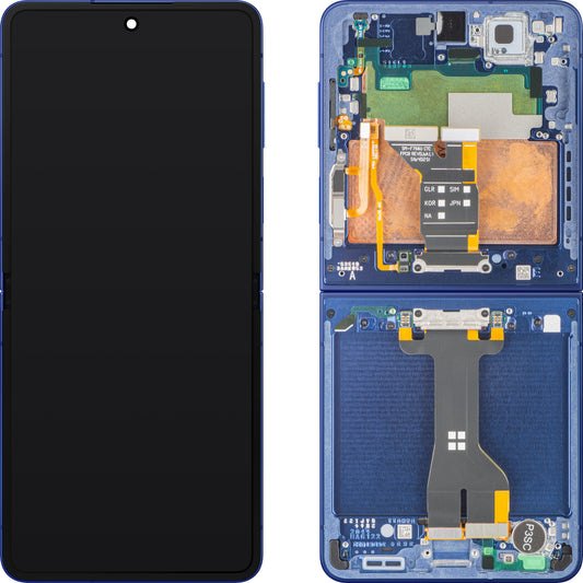 Дисплей с тъчскрийн Samsung Galaxy Z Flip7 F766, с рамка, под вътрешен, син (Blue Shadow), сервизен пакет GH82-37581A
