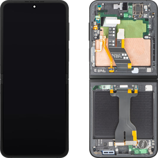 Дисплей с тъчскрийн Samsung Galaxy Z Flip7 FE F761, с рамка, подложка, черен, сервизен пакет GH82-37734A