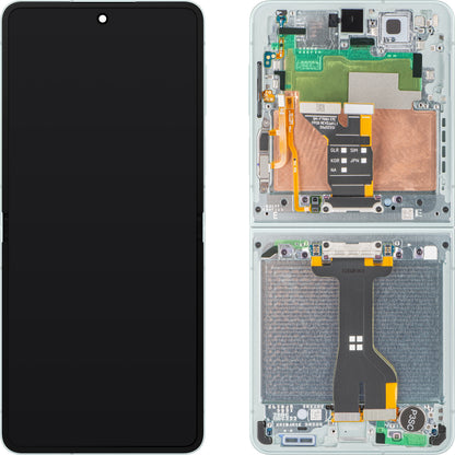 Дисплей с тъчскрийн Samsung Galaxy Z Flip7 F766, с рамка, под вътрешна част, зелен (мента), сервизен пакет GH82-37581E