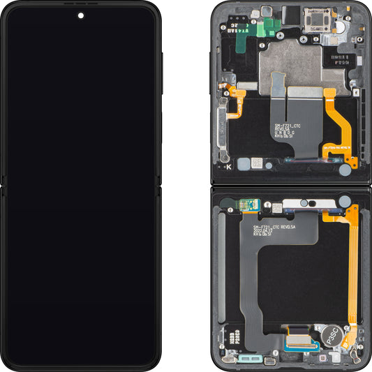 Дисплей с тъчскрийн Samsung Galaxy Z Flip4 F721, с рамка, под вътрешна част, черен, сервизен пакет GH82-29440E