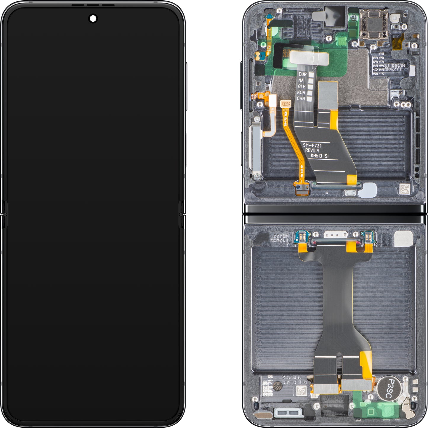 Дисплей с тъчскрийн Samsung Galaxy Z Flip5 F731, с рамка, подложка, сив (графит), сервизен пакет GH82-31827A