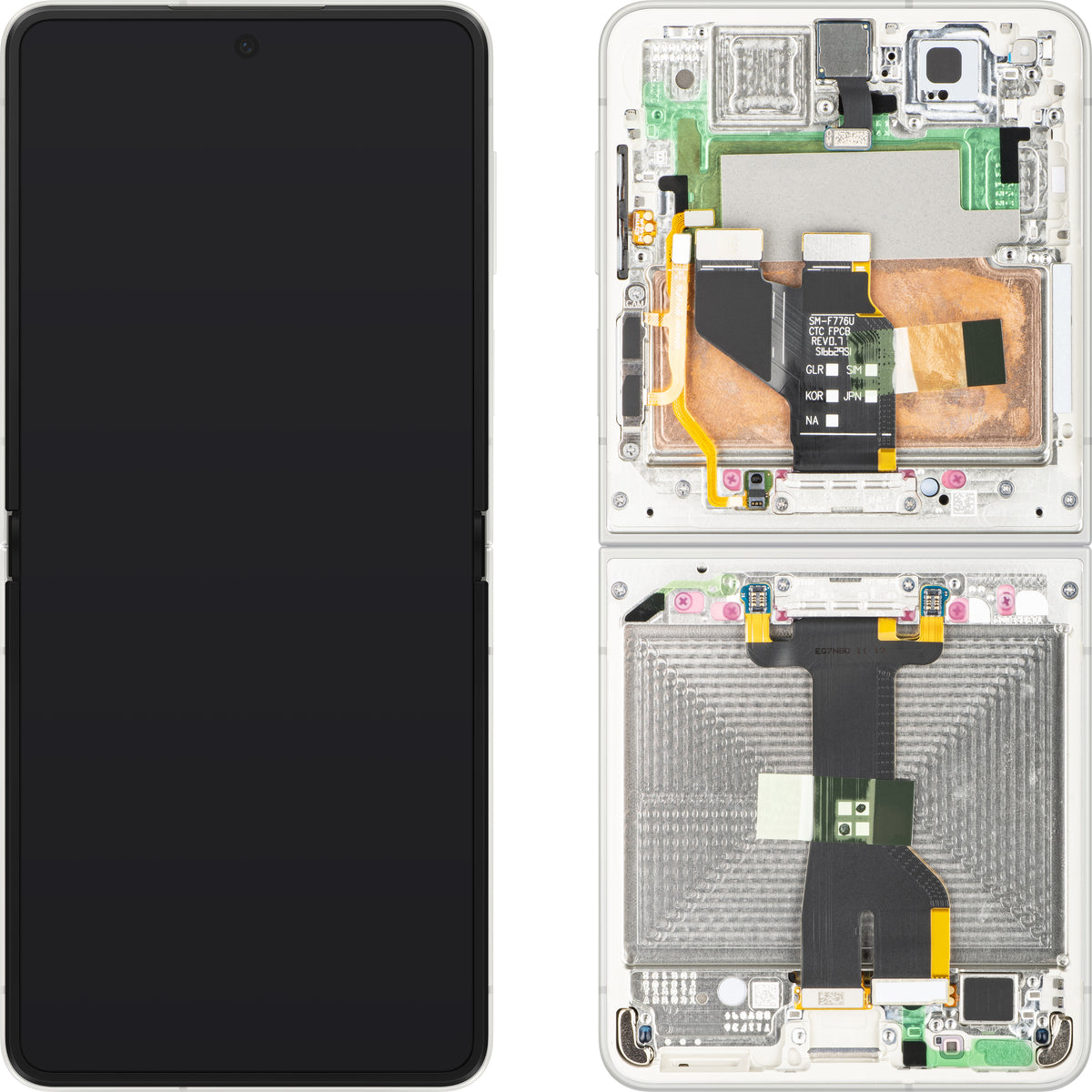 Дисплей с тъчскрийн Samsung Galaxy Z Flip8 F776, с рамка, под вътрешен, бял (крем), сервизен пакет GH82-39754B
