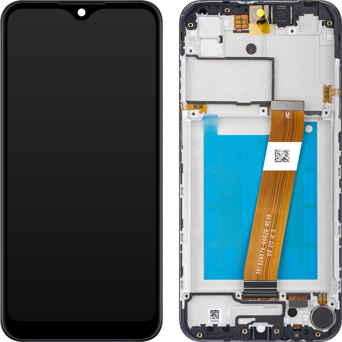 Дисплей с тъчскрийн за Samsung Galaxy A01 A015, с рамка, Европейска версия, Черен, Сервизен пакет GH81-18209A