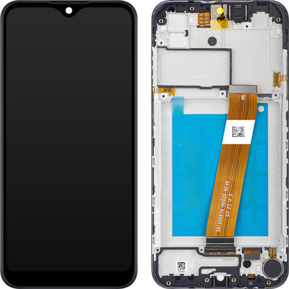 Дисплей с тъчскрийн за Samsung Galaxy A01 A015, с рамка, Европейска версия, Черен, Сервизен пакет GH81-18209A