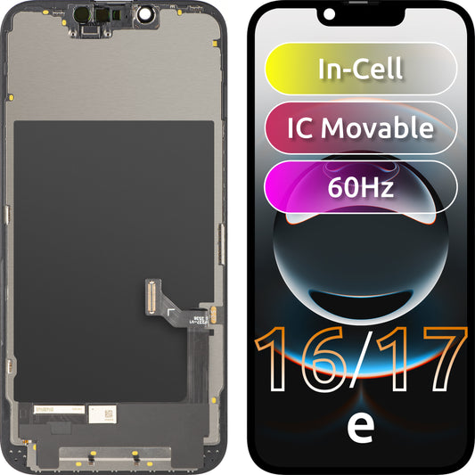 Дисплей с тъчскрийн ZY за Apple iPhone 17e / 16e, с рамка, версия LCD In-Cell IC подвижен, черен
