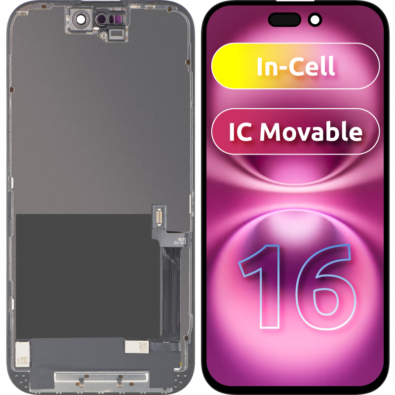 Дисплей с тъчскрийн ZY за Apple iPhone 16, с рамка, версия LCD In-Cell IC Movable, черен