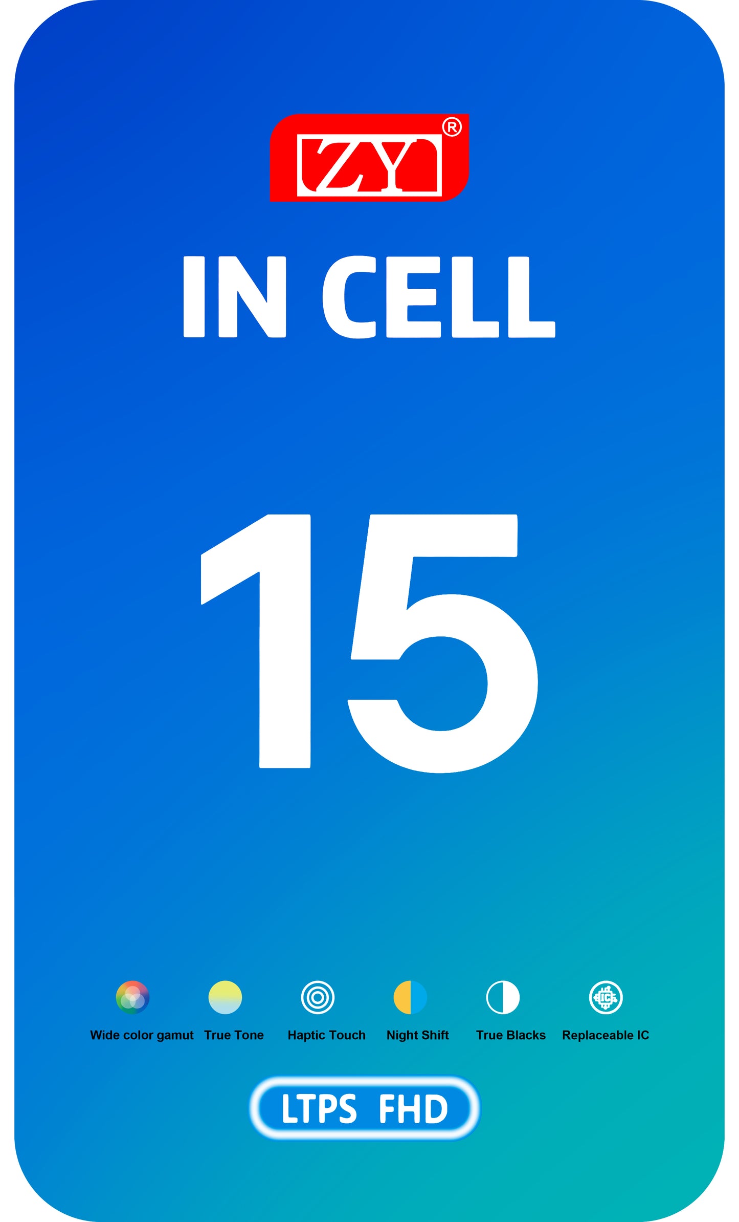 ZY Touchscreen Display for Apple iPhone 15, with Frame, LCD In-Cell IC Movable, Black 