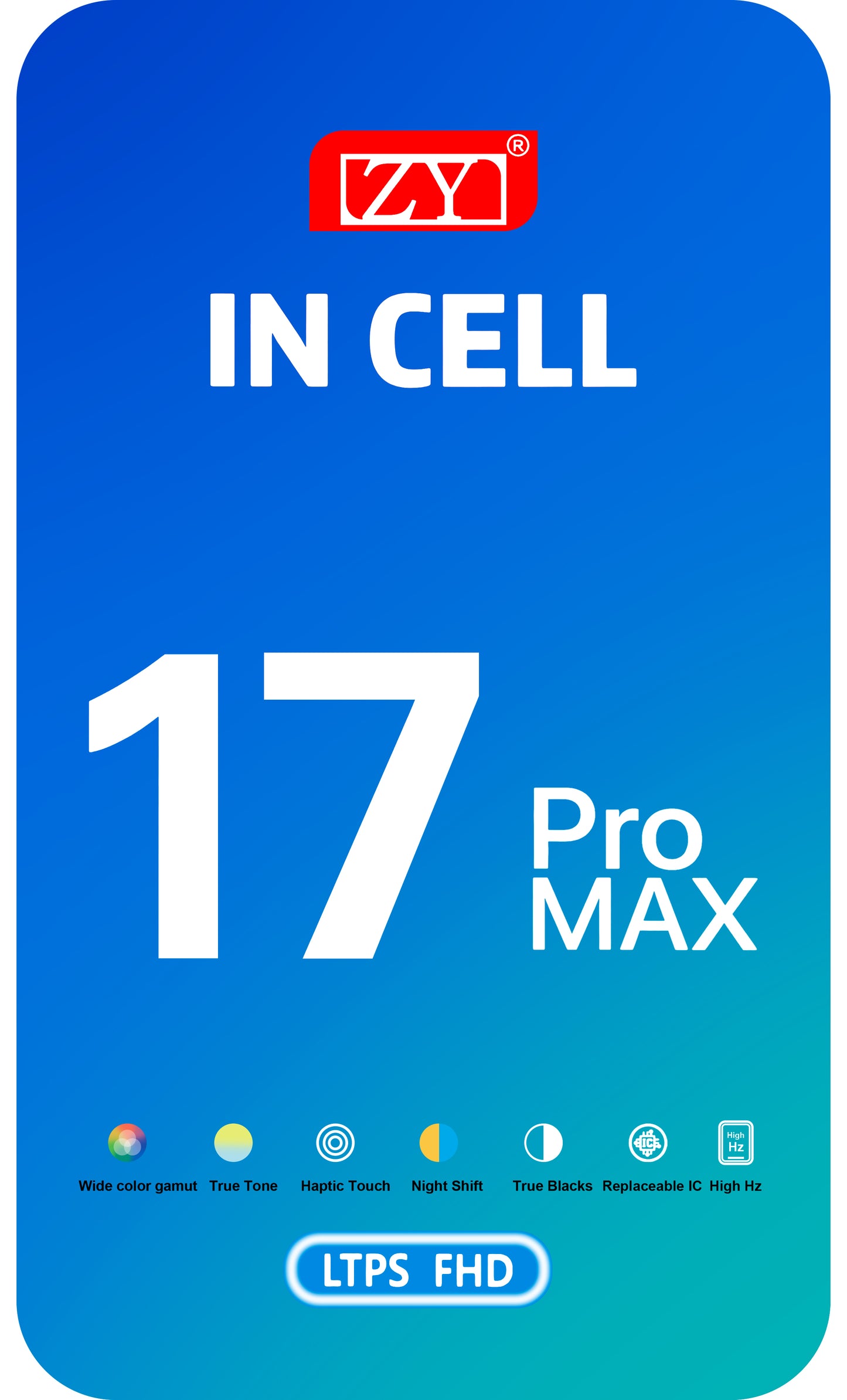 Дисплей със сензорен екран ZY за Apple iPhone 17 Pro Max, с рамка, LCD версия In-Cell IC Movable, черен
