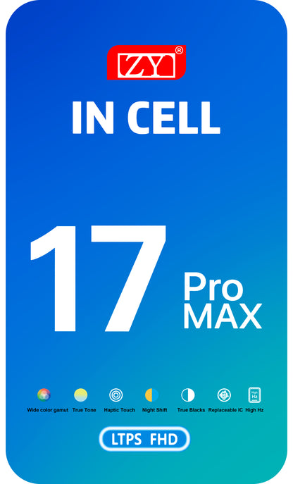 Дисплей със сензорен екран ZY за Apple iPhone 17 Pro Max, с рамка, LCD версия In-Cell IC Movable, черен