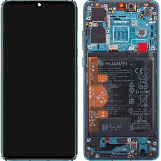 Huawei P30 Display with Touchscreen, Frame and Battery, Aurora Blue, Service Pack 02354HRH
