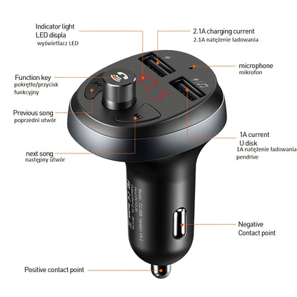 FM Bluetooth модулятор McDodo, 2 x USB-A