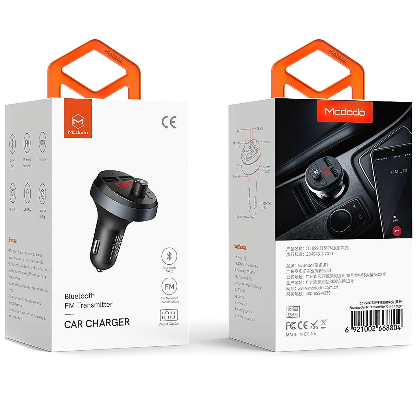 FM Bluetooth модулятор McDodo, 2 x USB-A
