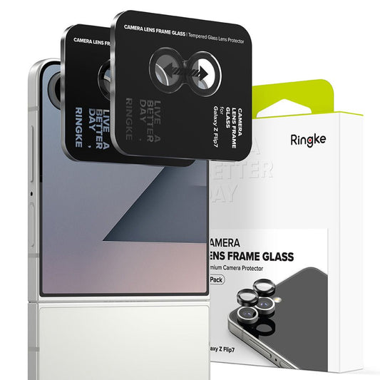 Защитно фолио за задна камера Ringke за Samsung Galaxy Z Flip7 F766, закалено стъкло, комплект от 2 броя, черно