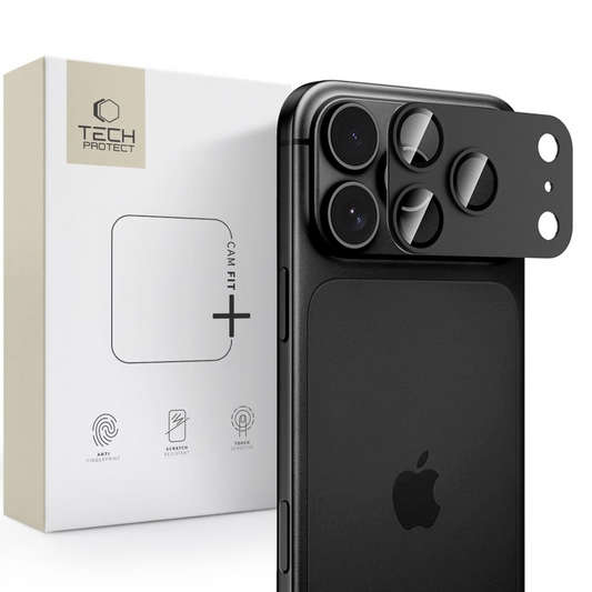Протектор за задна камера Tech-Protect CamFull Fit+ за Apple iPhone 18 Pro, закалено стъкло, черен