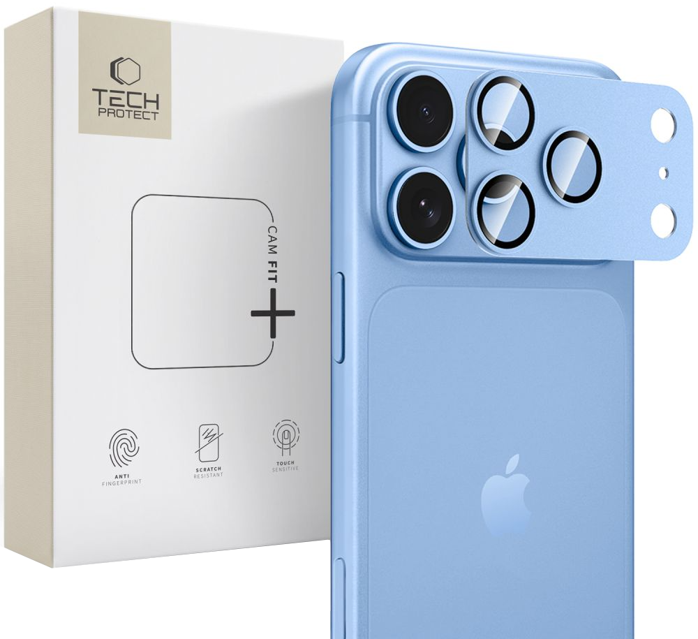 Протектор за задната камера Tech-Protect CamFull Fit+ за Apple iPhone 18 Pro Max, закалено стъкло, светлосиньо
