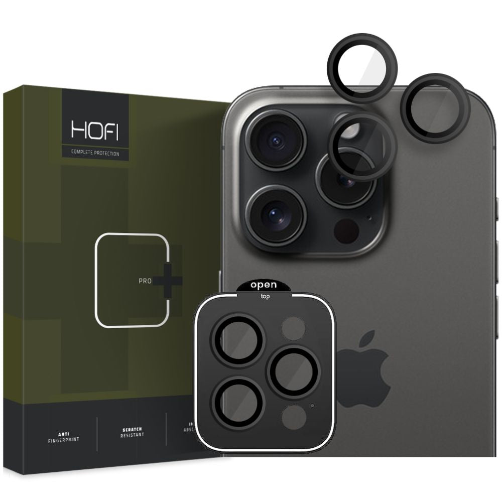 Протектор за задна камера HOFI CamRing PRO+ за Apple iPhone 15 Pro Max / 15 Pro, закалено стъкло, черен