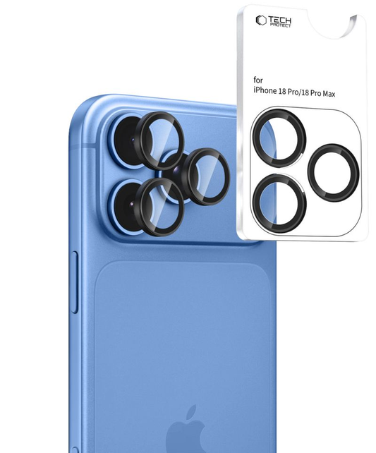 Протектор за задна камера Tech-Protect CamRing Fit+ за Apple iPhone 18 Pro / 18 Pro Max, закалено стъкло, черен