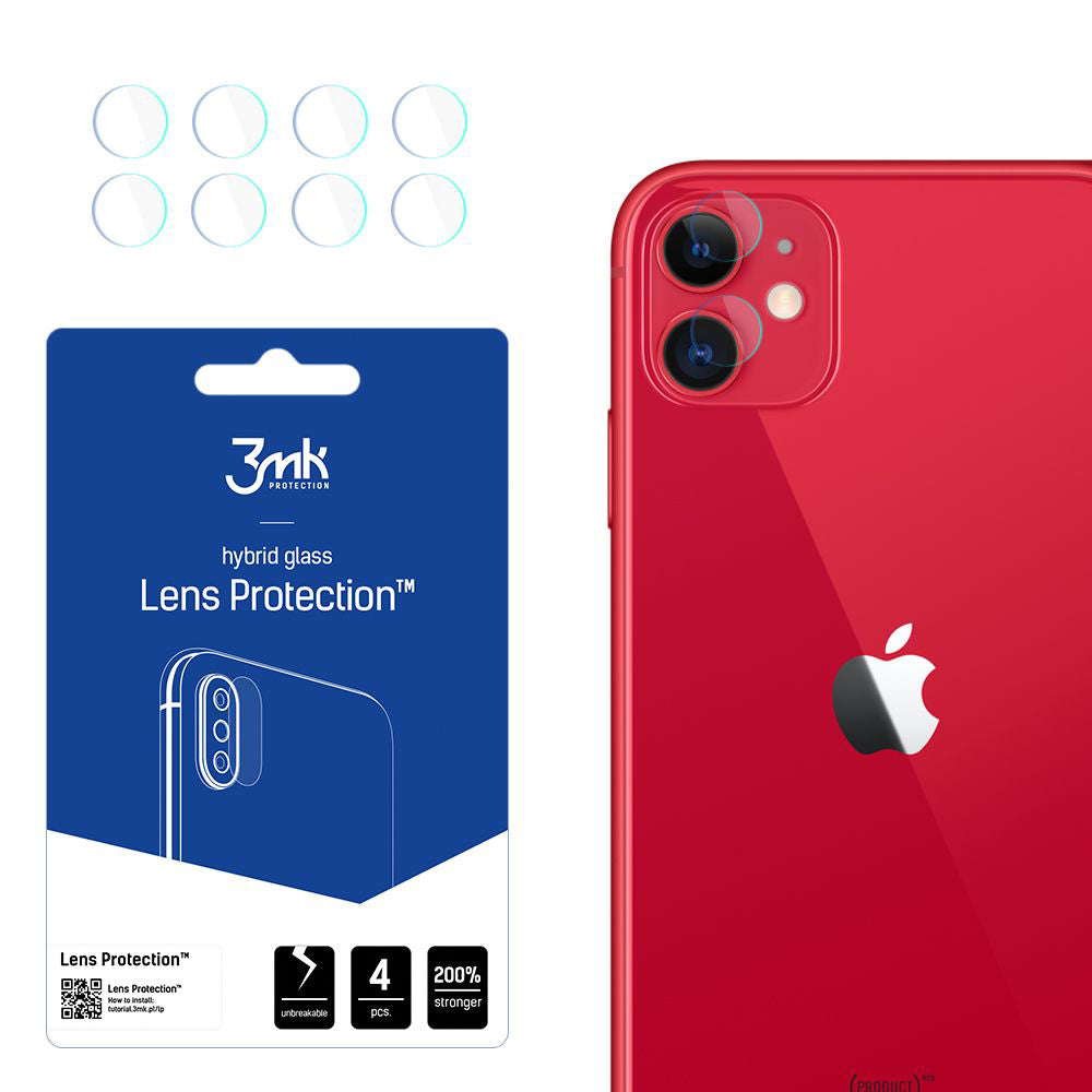 Протектор за задна камера 3MK Protection за Apple iPhone 11, гъвкаво стъкло, комплект от 4 броя, прозрачен