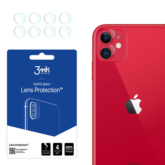 Протектор за задна камера 3MK Protection за Apple iPhone 11, гъвкаво стъкло, комплект от 4 броя, прозрачен