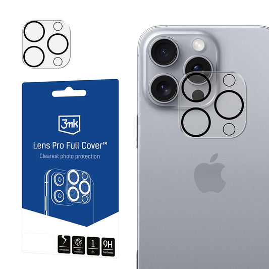 Протектор за задна камера 3MK Pro Full Cover за Apple iPhone 16 Pro Max / 16 Pro, закалено стъкло, черен