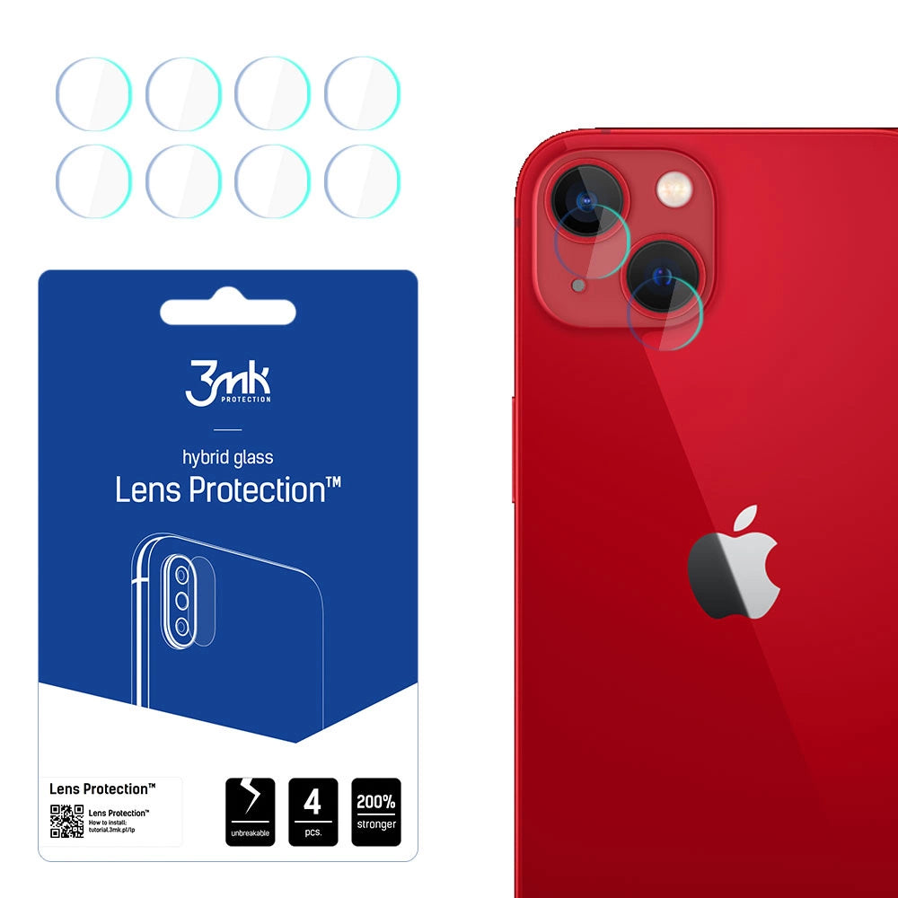 Протектор за задна камера 3MK Protection за Apple iPhone 13, гъвкаво стъкло, комплект от 4 броя, прозрачен
