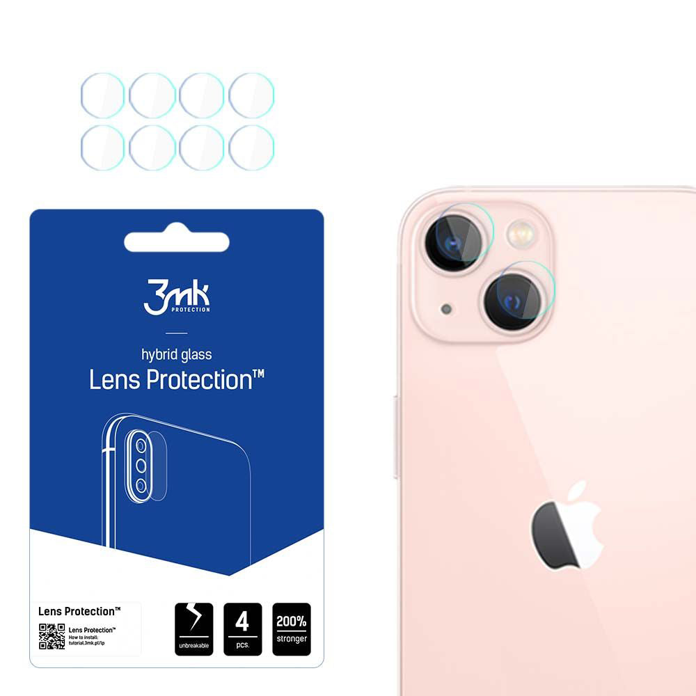 Протектор за задна камера 3MK Protection за Apple iPhone 14, гъвкаво стъкло, комплект от 4 броя, прозрачен