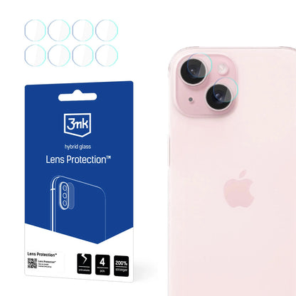 Протектор за задна камера 3MK Protection за Apple iPhone 15, гъвкаво стъкло, комплект от 4 броя, прозрачен