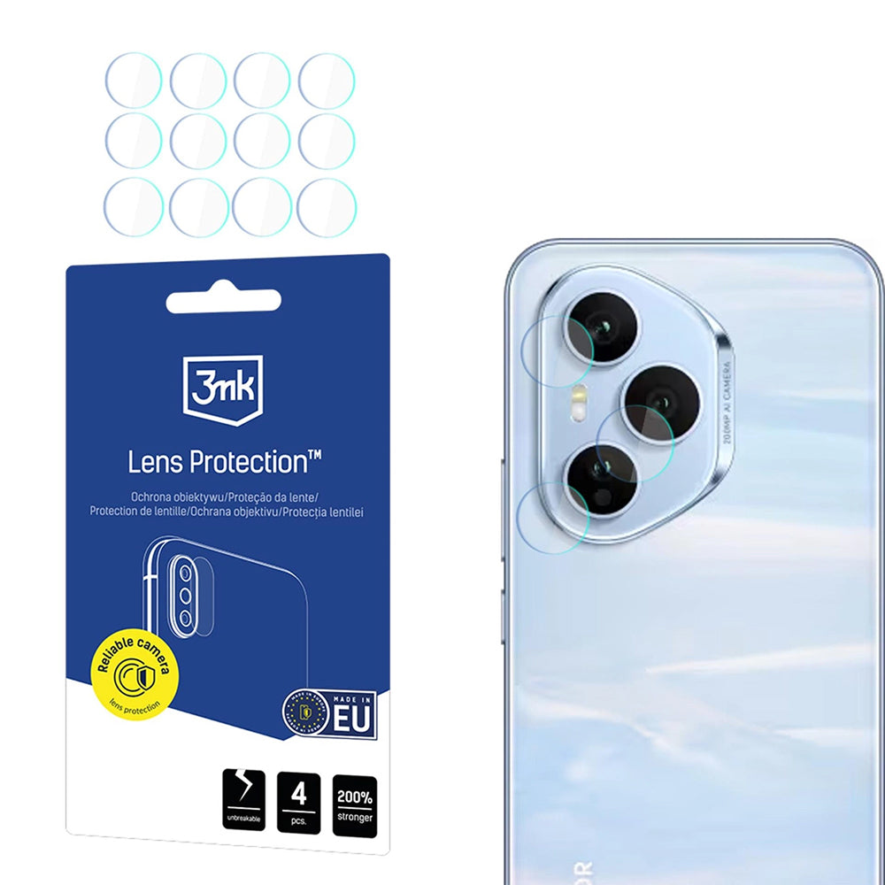 Протектор за задна камера 3MK Protection за Honor 400 Pro, гъвкаво стъкло, комплект от 4 броя, прозрачен