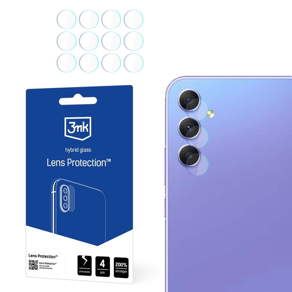 Протектор за задна камера 3MK Protection за Samsung Galaxy A55 5G A556 / A35 5G A356, гъвкаво стъкло, комплект от 4 броя, прозрачен