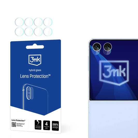 Протектор за задна камера 3MK Protection за Samsung Galaxy Z Flip7 F766, гъвкаво стъкло, комплект от 4 броя, прозрачен