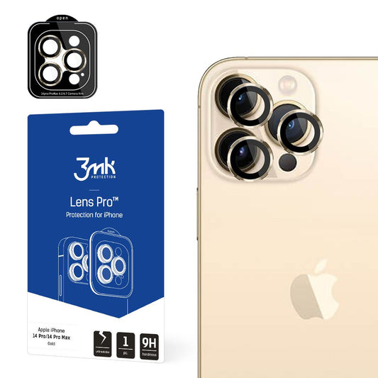 Протектор за задна камера 3MK Protection Pro за Apple iPhone 14 Pro Max / 14 Pro, закалено стъкло, златист