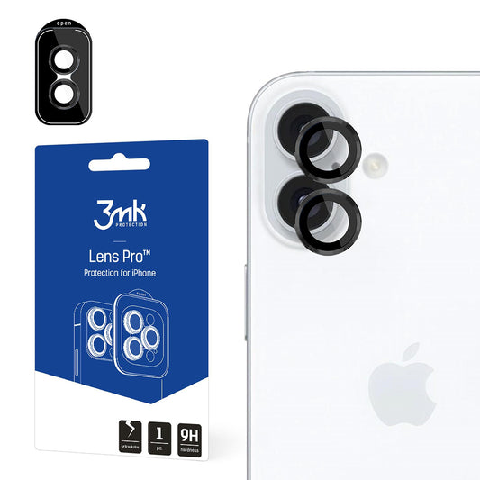 Протектор за задна камера 3MK Protection Pro за Apple iPhone 16 Plus / 16, закалено стъкло, черен