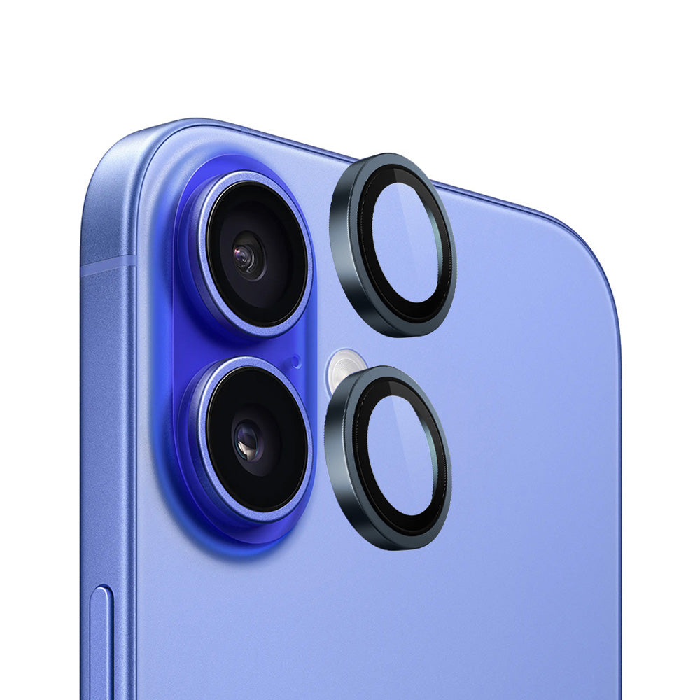 Blueo Metal Frame Rear Camera Protective Film for Apple iPhone 16 Plus / 16, Tempered Glass, Blue