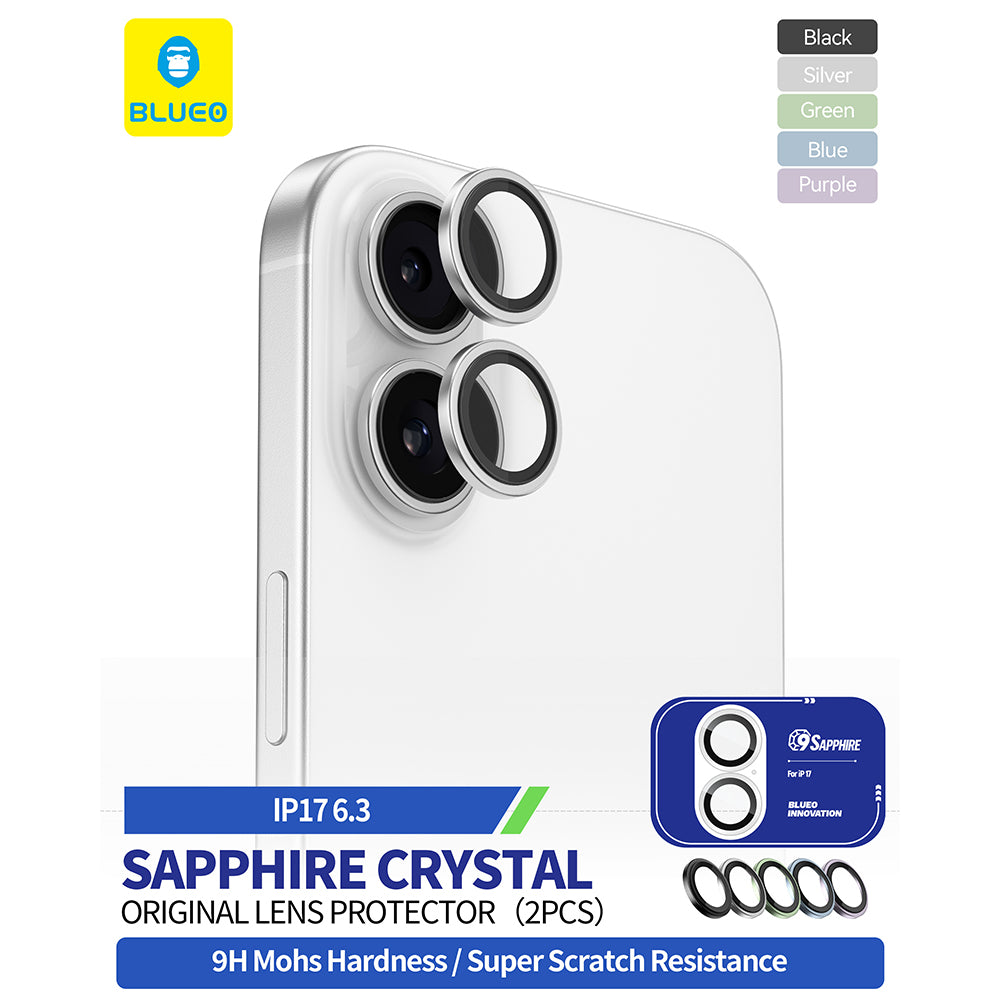 Фолио за защита на задната камера Blueo Sapphire Crystal за Apple iPhone 17, Закалено стъкло, Черно
