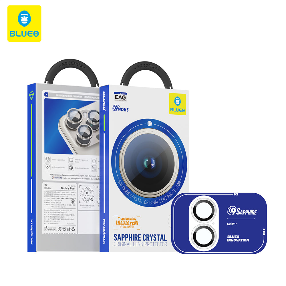 Фолио за защита на задната камера Blueo Sapphire Crystal за Apple iPhone 17, Закалено стъкло, Черно