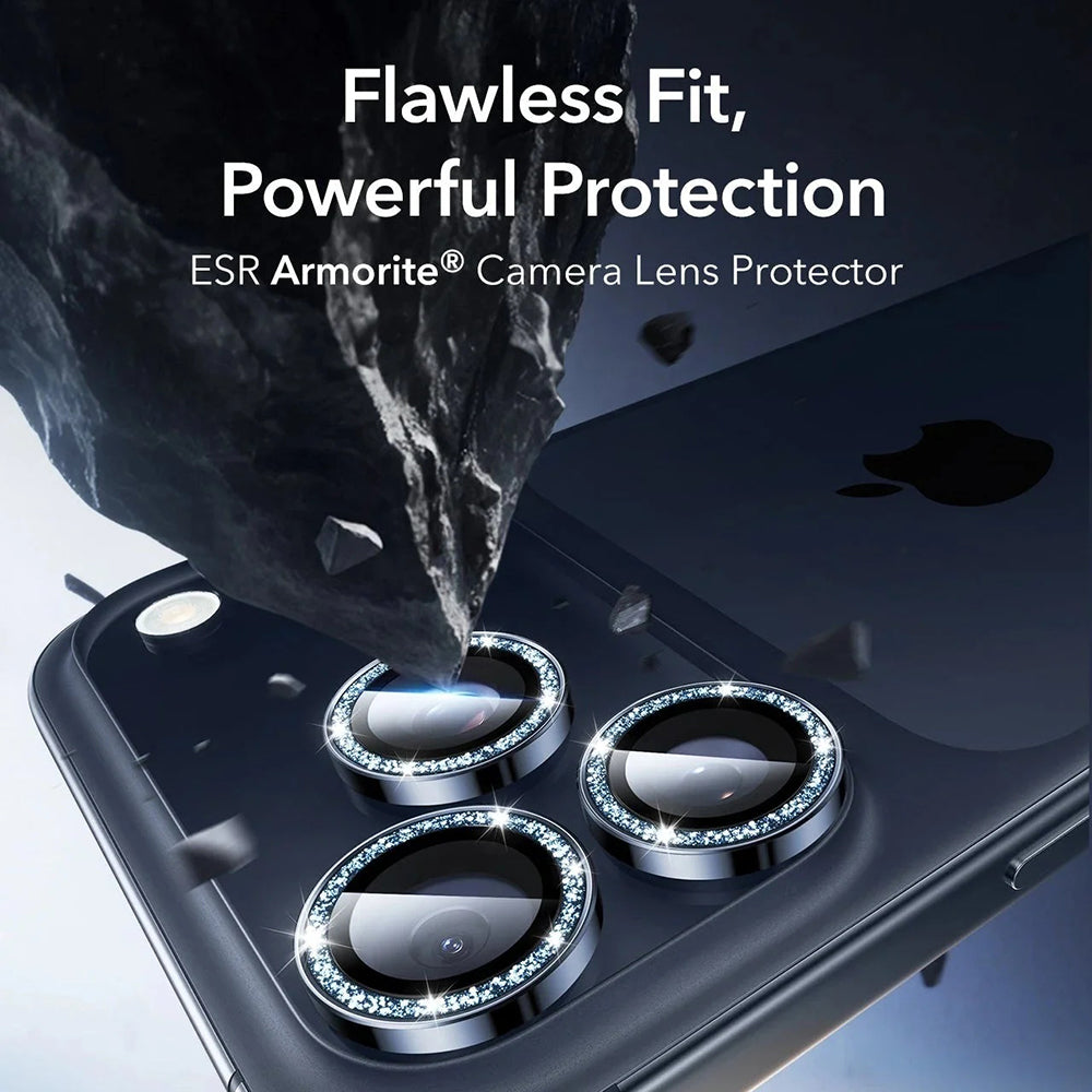 Фолио за защита на задната камера ESR Glitter Diamond Armorite за Apple iPhone 17 Pro Max / 17 Pro, Закалено стъкло, Пълно лепило, Синьо