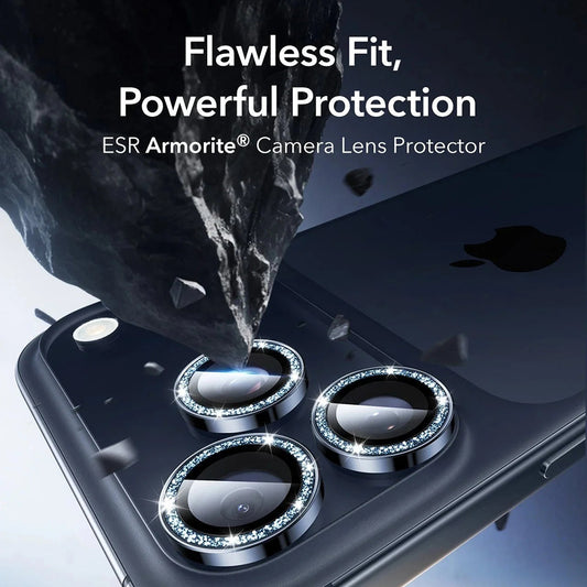 Фолио за защита на задната камера ESR Glitter Diamond Armorite за Apple iPhone 17 Pro Max / 17 Pro, Закалено стъкло, Пълно лепило, Синьо